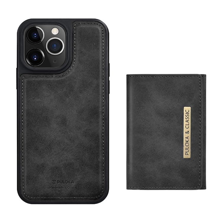 PULOKA for iPhone 14 Promax Leather Wallet Case Cover with 5 in 1 Detachable Magnetic Wallet (Black) Cellular phone case