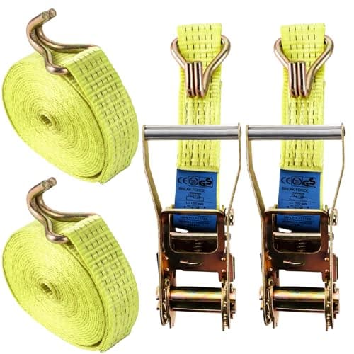 FWEEK Pack of 2 5000 kg 6 m Lashing Straps with Ratchet, Ratchet Strap Lashing Straps with Hooks, 5t Heavy Duty Lashing Strap for Trucks, Cars, Motorcycles - Yellow Cargo strap