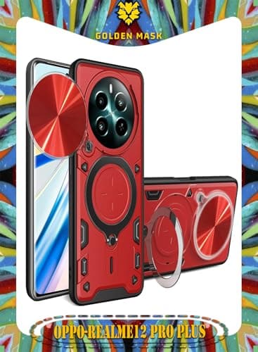 GOLDEN MASK For Realme 12 Pro Plus/Realme 12 Pro Armored Camera Shield Cover Camera Lend Protection, Built-in 360° (Red) Cellular phone case