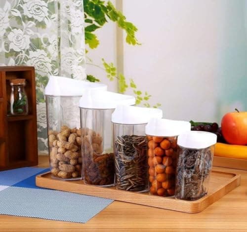 Generic Acrylic Legume Storage Container Set, 5-Piece with White Lids, Multiple Capacities (1440ml, 960ml, 720ml, 480ml, 300ml) .smk