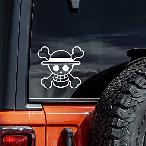 One Piece Luffy Straw Hat Pirate Anime Car Decal Sticker (Cars, laptops, Windows) White