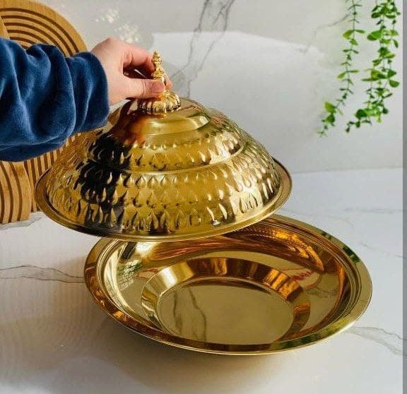 Generic Arabic Kabsa and Mandi Serving Tray with Bombay Lid, Gold, High-Quality Imported, for Special Occasions .db