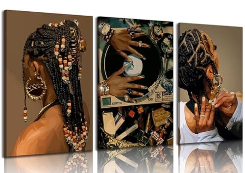 Black Girl Canvas Wall art Fashion Black Woman Picture Wall Decor 16x24in | African American Poster Print Artwork for Living Room Bedroom Office Home Decoration