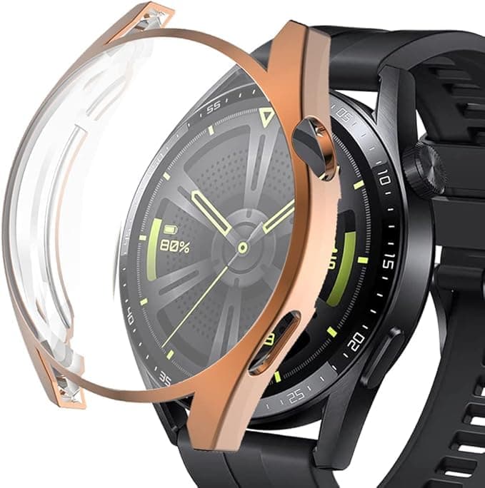 Case for Huawei Watch GT 6, Soft TPU Bumper Cover with Screen Protector, Transparent Anti-Scratch Shockproof Full Protective Case for Huawei Watch GT6 46mm (Rose Gold) Portable electronic device cover