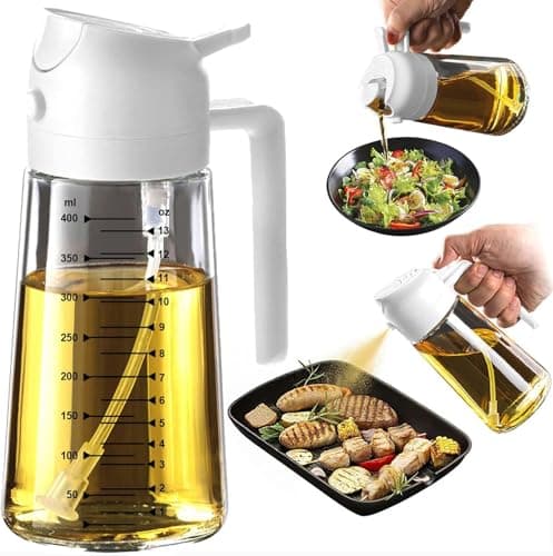 600ml Glass Oil Sprayer and Dispenser 2-in-1 Bottle for Cooking & Frying
