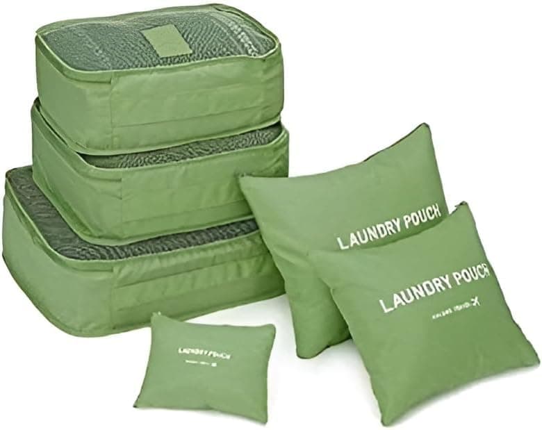 Circle M Travel Packing Cubes 6-Set with Shoe Pouch Space-Saving Design Green Storage bag