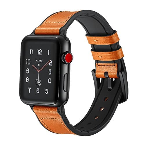 Maxjoy Compatible with Apple Watch Band 42mm 44mm,Hybrid Sports Vintage Leather Sweatproof Strap Wristband with Metal Clasp Compatible iWatch Series 1/2/3/4 Nike+Sports Edition Women Men