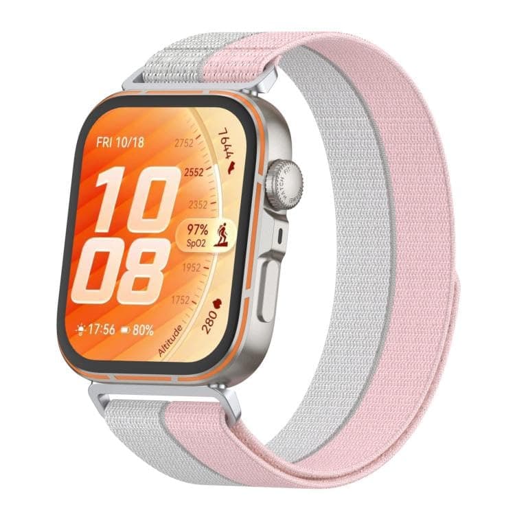Watch Band (Compatible with Fit 3 / Fit 4 / Fit 4 Pro/Fit 5 / Fit 5 Pro). Ultra Lightweight Watch Band, With circular Loop Nylon and Metal Interface (Pink)
