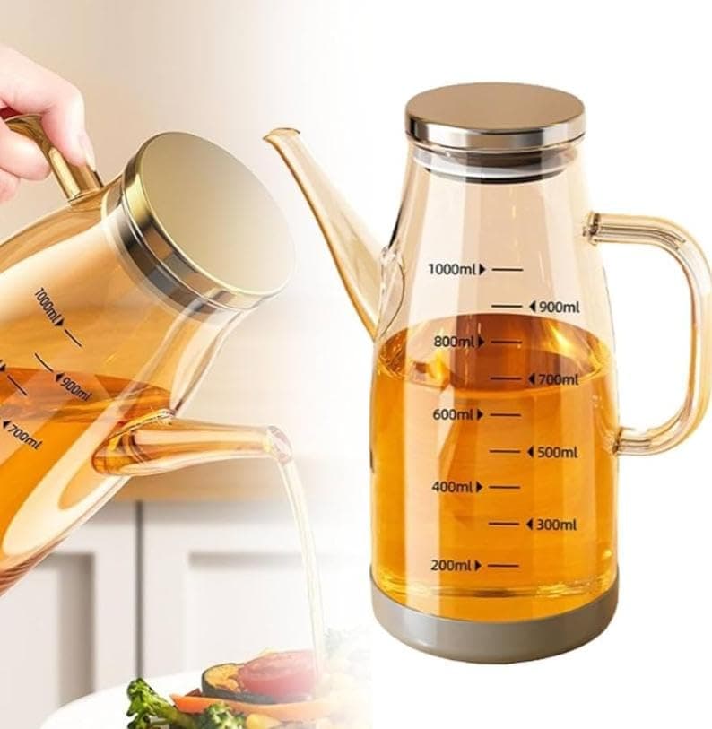 Generic Glass Oil and Tea Dispenser with Lid, 1000ml Capacity, for Herbs and Healthy Cooking, honey color, .kl Bottle