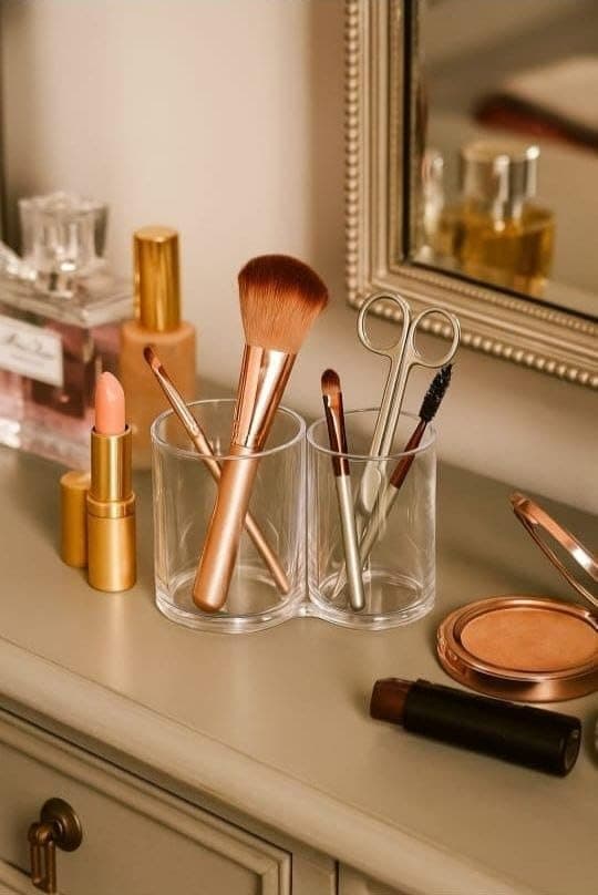 Generic Double-Tier Acrylic Organizer, Double Makeup Organizer, Its simple, elegant design makes it suitable for use in bathrooms, bedrooms, or anywhere else to store cosmetics or small items, .bak Caddy
