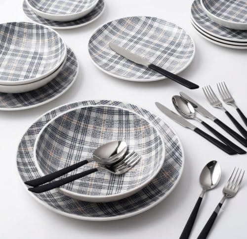 Danny Home Sefram SF11-18T 18-Piece Ceramic Dinnerware Set Service for 6 Elegant Round Plates and Bowls Dishware place setting