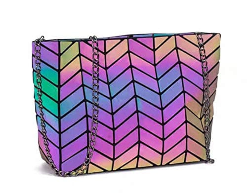 Ulalaza Geometric Luminous Tote Bag Holographich Purses and Handbags Flash Reflactive Crossbody Bag for Women