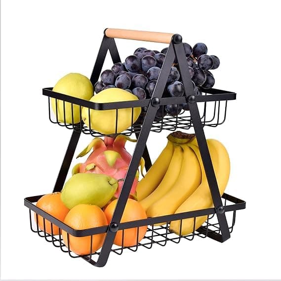 2-Tier Metal Fruit Stand Tiered Kitchen Countertop Basket Storage Organizer