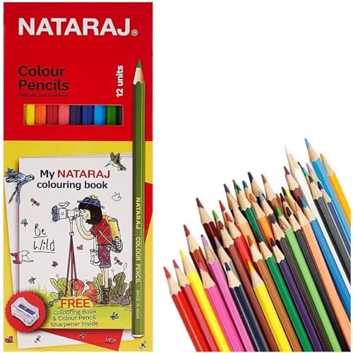 Nataraj Bright Shades Full Size Colour Pencils + Colouring Book & a Sharpener Set (Full Size Colouring Pencils + Colouring Book) Writing instrument