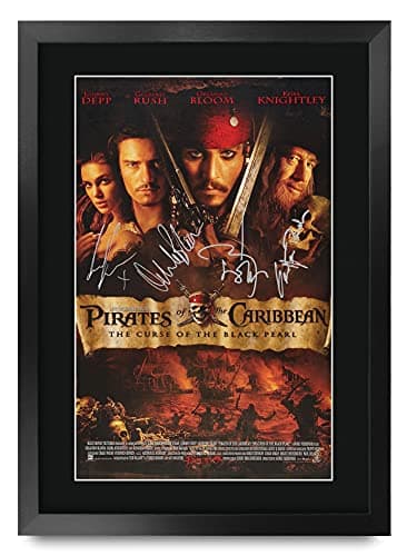 HWC Trading A3 FR Pirates Of The Caribbean - The Of The Black Pearl Movie Poster The Cast Signed Gift FRAMED A3 Printed Autograph Film Gifts Print Photo Picture Display