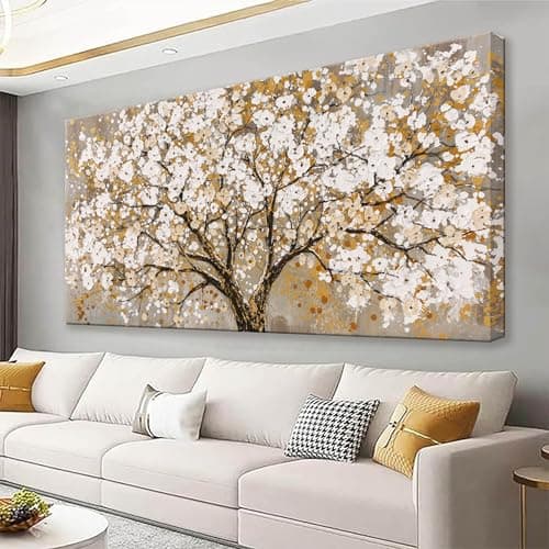 LJ CHIXUFA ART Large Gold Abstract Tree of Life Canvas Wall Art - Tree of Life Themed Paintings - Modern Tree Pictures - Ready to Hang for Living Room, Bedroom, Office, Dormitory