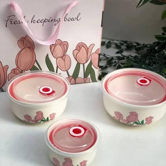 Generic 3-Piece Porcelain Container Set with Floral Print, .hg Food storage container
