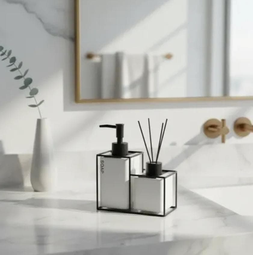 Generic 2-Piece Bathroom Accessory Set with Soap Dispenser, White, .bar Bathroom container set