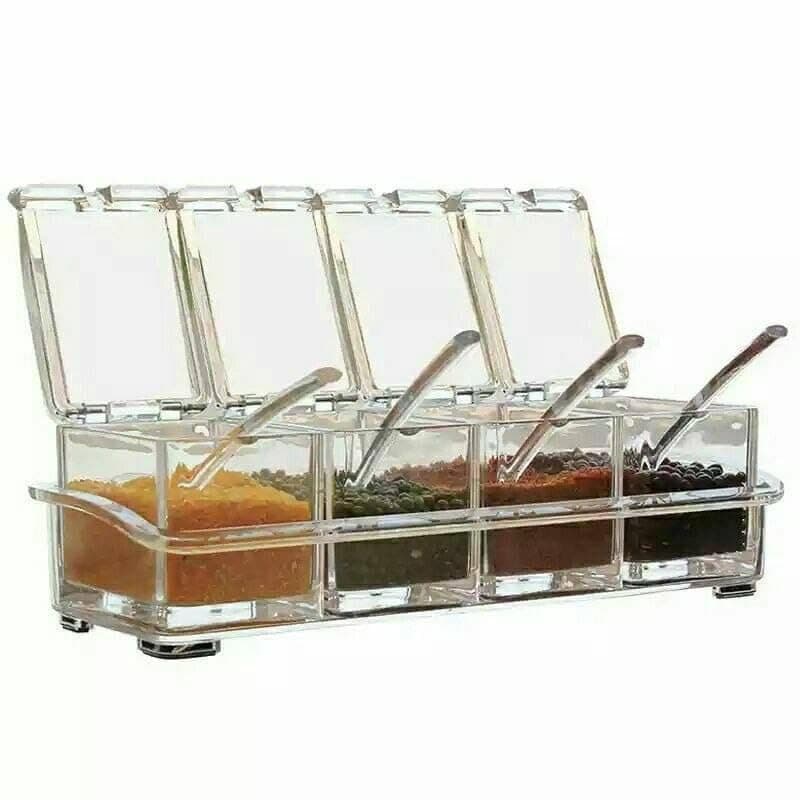 Acrylic Spice Set for Counter – Spice Containers with Spoons and Holder Organizer for Kitchen and Easy Access for Daily Seasoning Food storage container