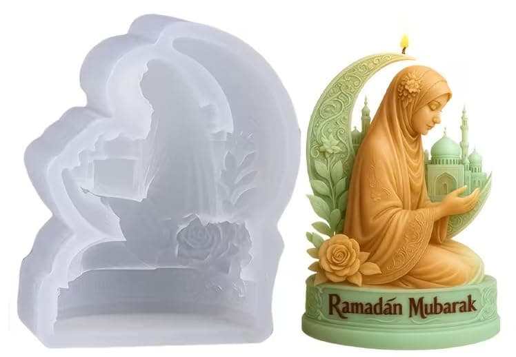 Ramadan Mubarak Candle Mold, 3D Praying Character Silicone Mold, Decorative Islamic Candle Making Supplies, 8.8cm Height, Eid Gift Craft mold