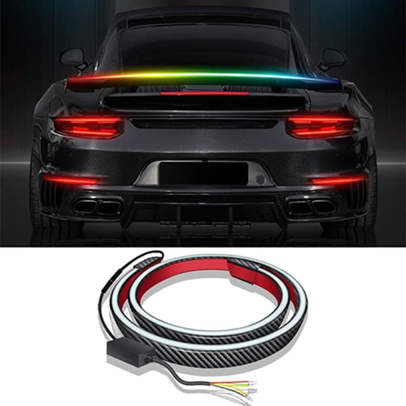 KaberTrade LED Car Rear Brake Light, Carbon Fiber Strip with Sequential Turn Signal Indicator and Trunk Running Light Modes, Universal for All Cars 7 Color Lighting Vehicle accent light