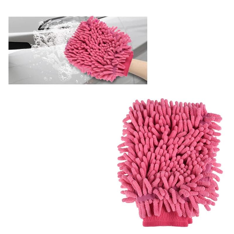 KaberTrade Car Wash Mitt High Density Mesh Wool Dust Cleaner Car Wash Gloves Cleaning Brush Home Office Cleaning Gloves (1 Piece Pink Color) - KaberTrade