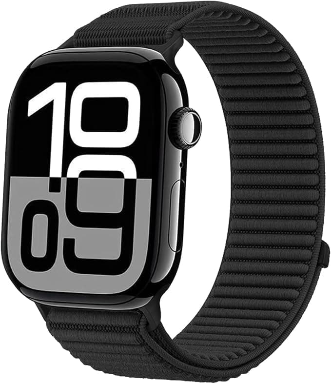 X Mob Nylon Sport Band Compatible with Apple Watch Ultra 2/1, Series 11 10 9 8 7 6 5 4 SE, 49mm 46mm 45mm 44mm 42mm, One Piece Elastic Adjustable Strap, Black