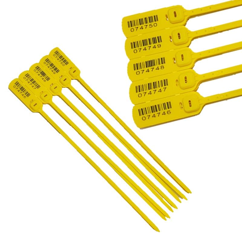 KaberMisr 2020 Tamper Proof Plastic Self Sealing Protective Seals Seal Mesrel Plastic Safety Stopper Set (Yellow, Length 40cm, 5 Piece) Label