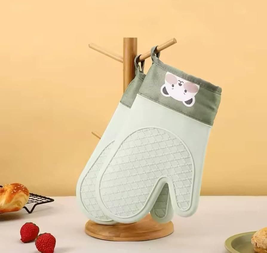 Generic Heat-Resistant Silicone Oven Gloves with Padding, Kitchen, Green and White .ash