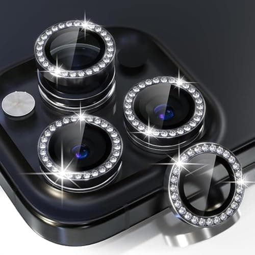 Diamond Camera Lens Protector for iPhone 15 Pro 6.1-Inch and iPhone 15 Pro Max 6.7-Inch, 9H Tempered Glass Metal Individual Ring Cover, HD Clear, Spack Black Color Screen protector