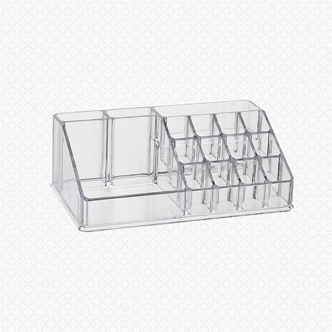 Makeup Organizer - Minimalist Transparent White Acrylic Jewelry Box & Cosmetic Storage - Lipstick Holder Display Stand Caddy