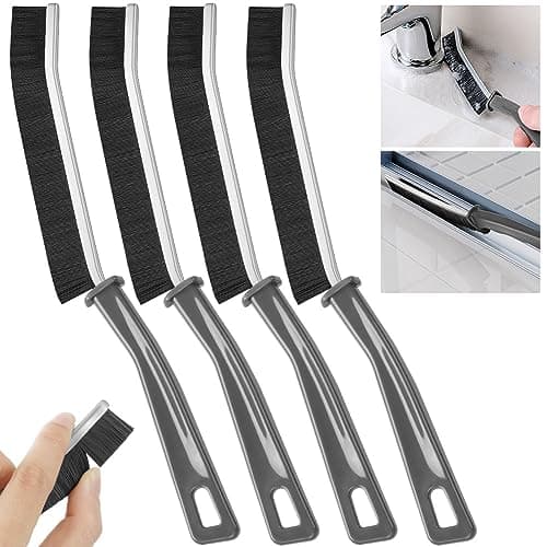 Vicloon 4 Pcs Black Gaps Cleaning Brush, Bathroom & Kitchen Crevice Cleaning Tool, Non-Slip Handle, Angled Tip
