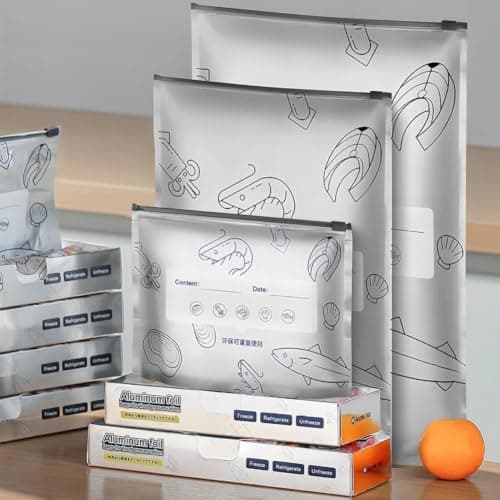 10 Pcs Silver Freezer Food Storage Bags with Date Label for Organization
