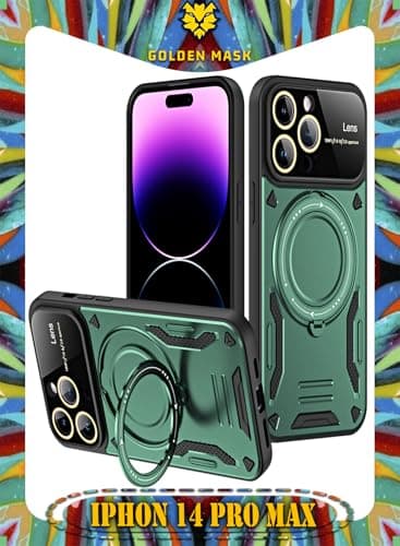 GOLDEN MASK For iPhone 14 Pro Max Camera Lens Camera Protection Supports Wireless Charging With Magnetic Ringe (Green) Cellular phone case