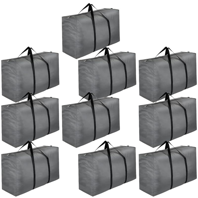 110L Large Clothes Storage Bag - High Quality Fabric, Sturdy Zippers, Storage Bags for Blankets and Clothes, Under Bed Storage Box for Comforters, Blankets - Set of 10 - Grey
