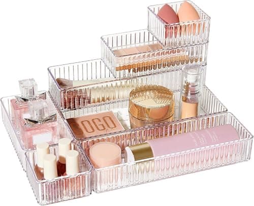 Acrylic Drawer Organizer 8-Piece Set Clear Trays for Kitchen Office Makeup