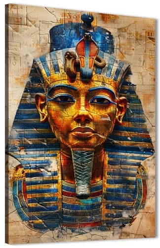 NOVA ART Modern Canvas Wall Art Golden Tutankhamun Mask Stone Detail Royal Motifs Print Wall Decor for Bedroom Living Room Office Etc Modern Home Decor 40cm x 60cm