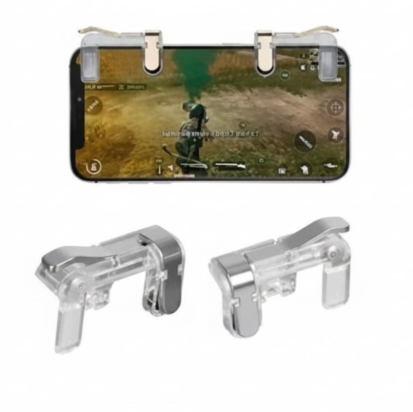 Metal Smartphone Game Trigger for PUBG Mobile Game Fire Button Aim Key L1R1 Trigger PUBG Aim Controller for PUBG-JCTECH Sensitive Shooting Shooting Game Platform, Silver Joystick Handle
