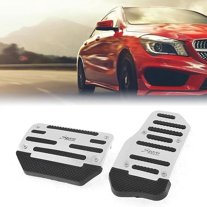 Universal Car Pedal Cover Set Anti-Slip Universal Alloy Foot Pedal Set Professional Gasoline Pedal Set (Automatic, 2 Pcs, Silver) Auto part