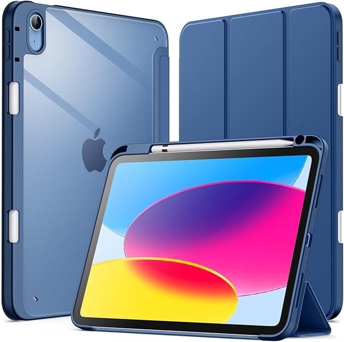 Case Compatible with iPad (A16) 11th Generation 2025 / IPAD 10 2022 with Pencil Holder, Trifold Smart Cover with Soft TPU Front Cover and Transparent Acrylic anti yellowing back Cover, Blue Color Portable electronic device cover