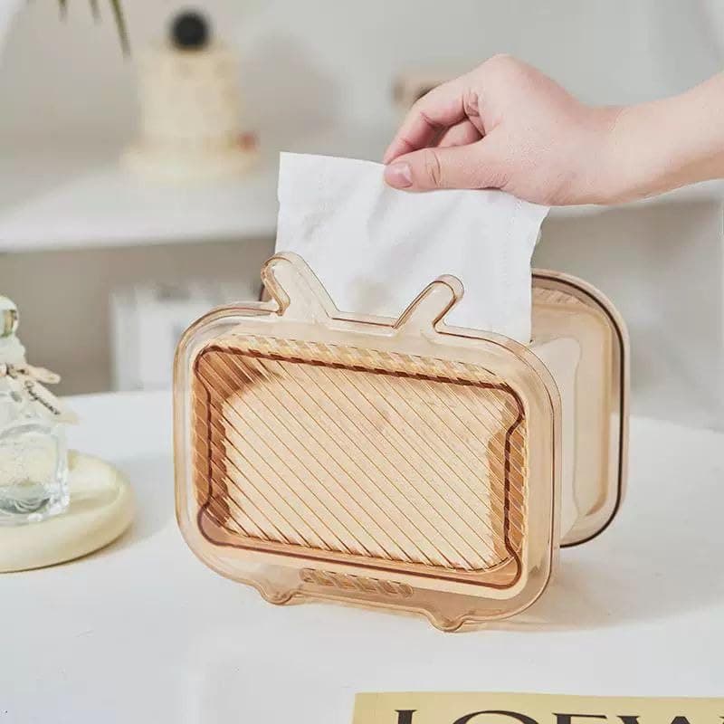Generic Retro TV-Shaped Acrylic Tissue Box Cover, Decorative Holder for Living Room and Bedroom .db Facial tissue holder