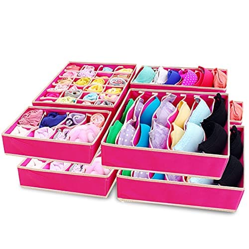 SITAKE 8 Set Foldable Closet Underwear Organizer, Storage Boxes Under Bed Organizer for Underwear, Bras, Socks, Ties, Belts, Tank Tops - Drawer Dresser Divider - Closet Organizers - 8 Pack (Pink)