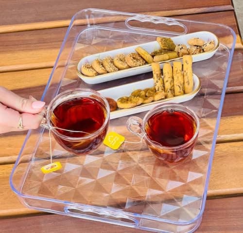 Generic Clear Rectangular Serving Tray with Handles, Diamond Pattern, 28x38 cm, .flo