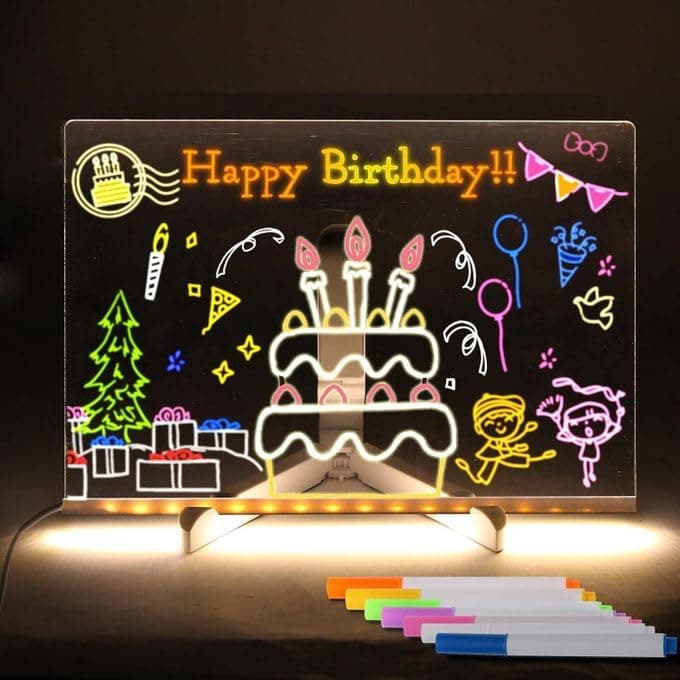 12x8 Inch LED Transparent Glow Writing Board with Base and 7 Color Pens