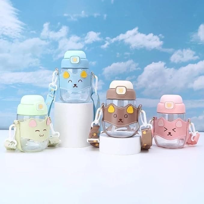 500ml Healthy Glass Kids Shapes with Soft Silicone Straw and Shoulder Strap, Portable Water Bottle for Kids School and Sports Activities Baby bottle