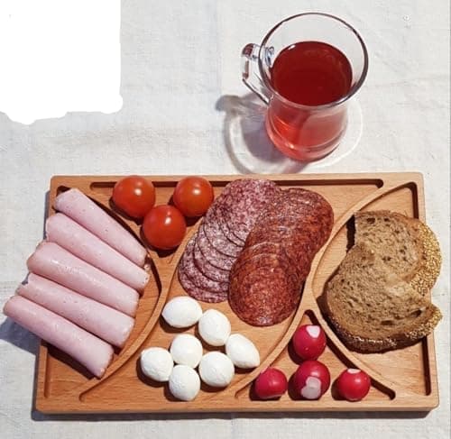 Generic Wooden Breakfast Serving Tray with Divided Compartments, Natural Wood, for Everyday Use and Gatherings, .ex