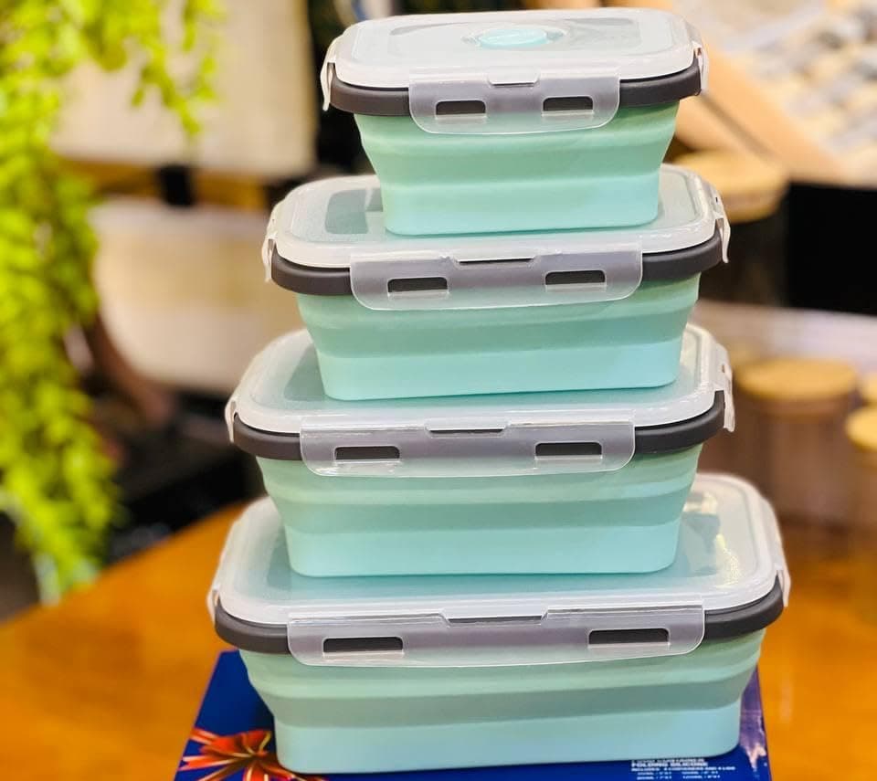 Generic Food Storage Containers, Mint Green, Foldable, Set of 4 Different Sizes, Refrigerator Set, .M