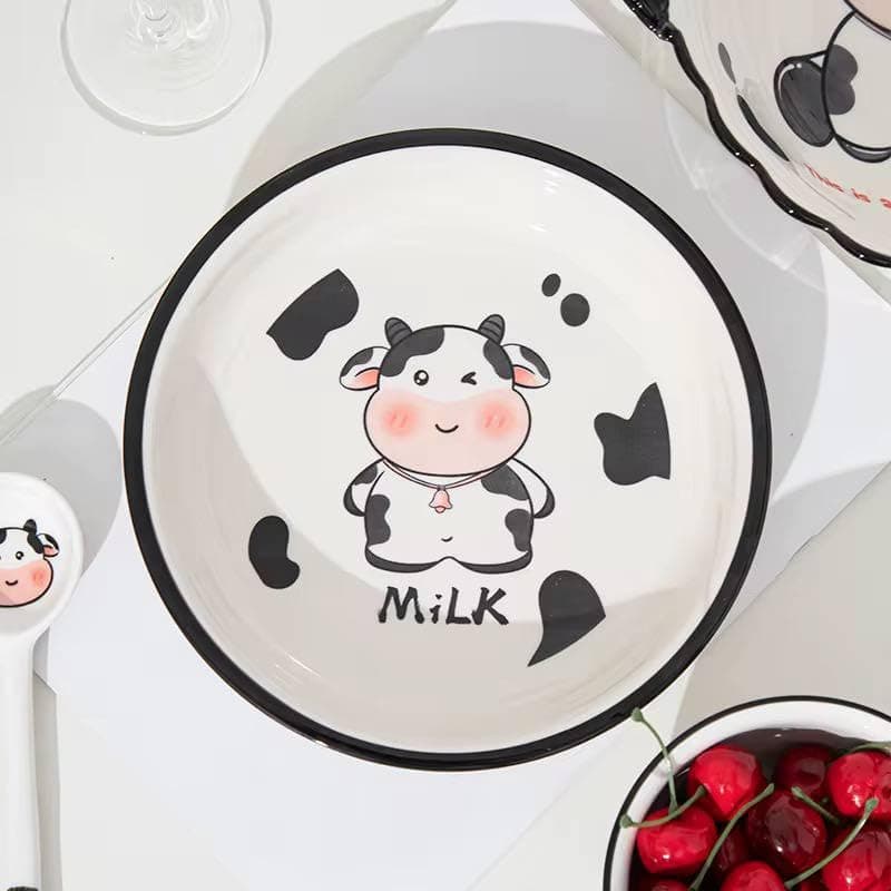 Generic Ceramic Serving Dish with Cute Cow Print, Porcelain, Oven and Microwave Safe, Milk Theme, .hg