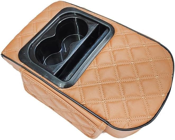 Multifunctional Car Armrest Compact Design Lift Pad Cup Holder Phone Slot Side Pockets (Camel)