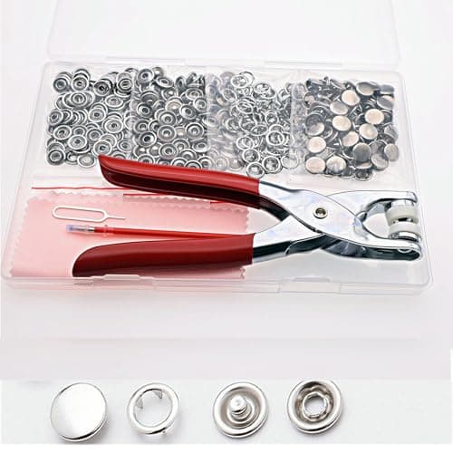 100 Sets Snap Buttons Kit, Fabric Clothing Snaps No Sewing, with Snap Pliers for Metal Snaps, Press Studs Snap Fasteners Tool Kit for DIY Sewing Crafts, 9.5MM